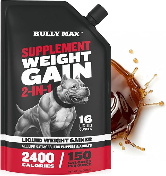 Bully Max Liquid Weight Gainer for Dogs – High Calorie Dog Supplement with Omega-3 & Whey Protein – 2-in-1 Multivitamin for Healthy Weight Gain – for Puppies & Adult Dogs – 16 oz