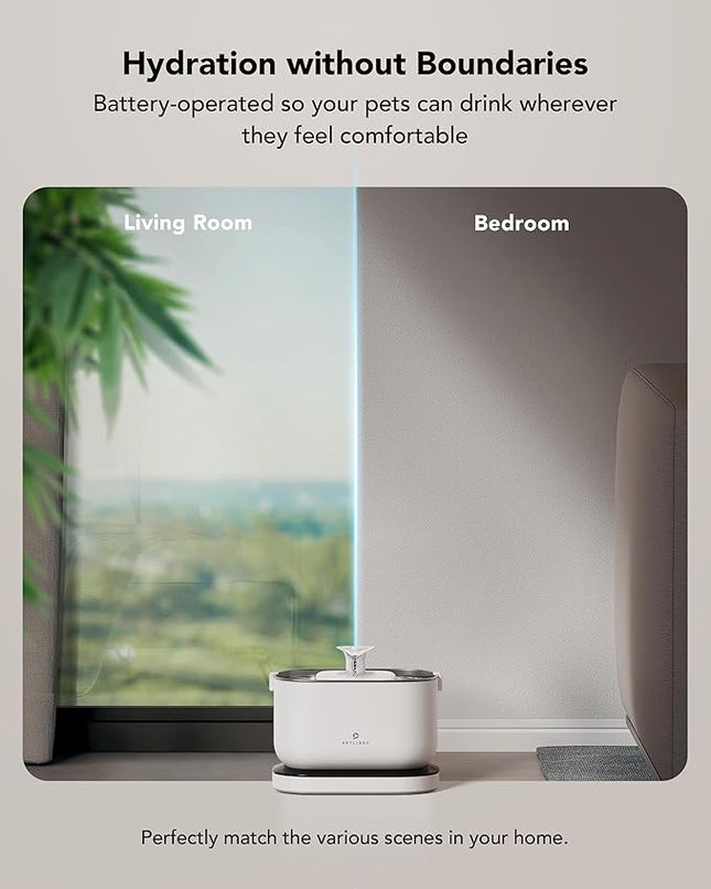 Cordless Pet Water Fountain Battery Operated + 8 Packs Replacement Filters for Dockstream Cat Water Fountain WF005 WF115 WF105, 4 Months Set of Replacement Filters