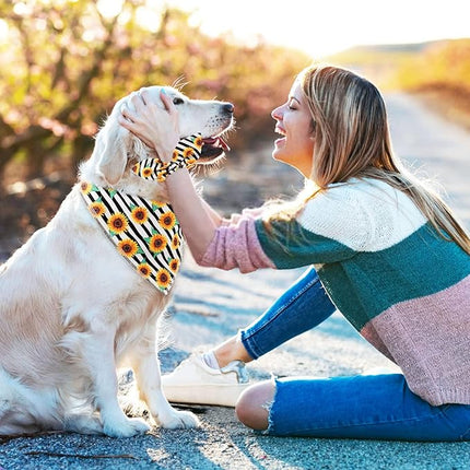 E-Clover Dog Bandanas & Matching Scrunchie Set Sunflower Dog Bandana Scarf Bibs for Medium Large Dogs Girl Pet Owner Birthday Gift Stripe