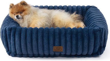 Bedsure Cute Dog Beds Large Sized Dog - Washable Furry Pet Beds, Rectangle Orthopedic Corduroy Fleece Puppy Beds with Removable Zipper Cover, 25x21x7 inches,Night Blue