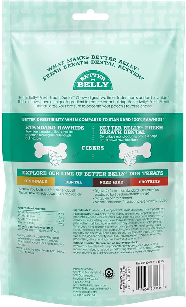 Better Belly Highly Digestible Rawhide Dental Chews, Treat Your Dog to a Chew with NO Artificial Colors or Flavors