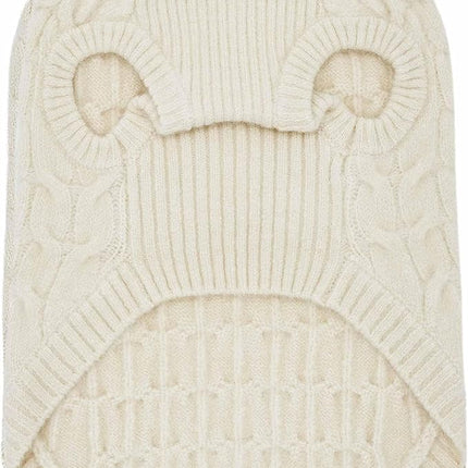 Blueberry Pet Classic Fuzzy Textured Knit Pullover Crew-Neck Dog Sweater in Ivory, Back Length 22", Pack of 1 Clothes for Dogs