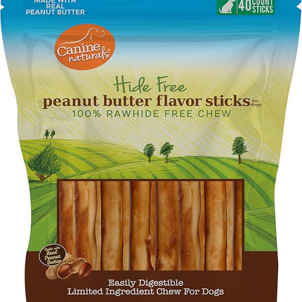 Canine Naturals Peanut Butter Chew - Rawhide Free and Dog Treats - Made from Real Peanut Butter - All-Natural and Easily Digestible - 40 Pack of 5 Inch Stick Chews