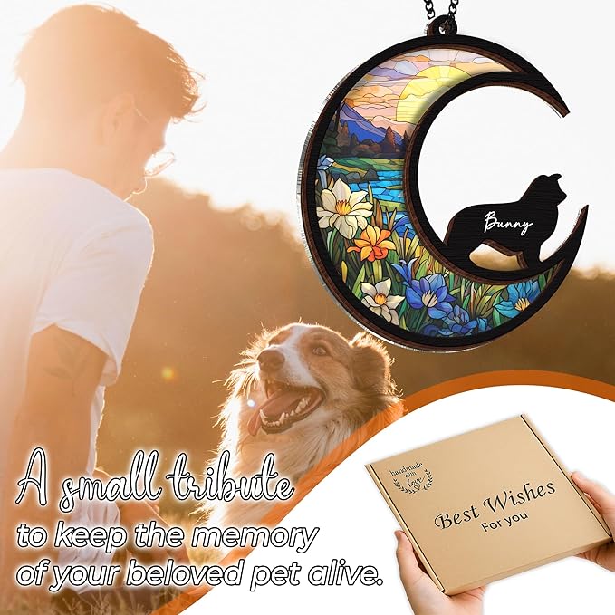 6'' Border Collie Dog Memorial Suncatcher Personalized Name Dog Breed Pet Ornament Window Car Hanging Sympathy Gift for Loss of Pet Passed Away Remembrance Gift for Dog Lovers SCD-B11-6-62
