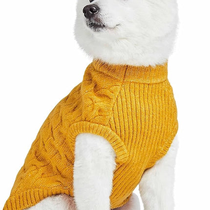 Blueberry Pet Classic Fuzzy Textured Knit Pullover Crew-Neck Dog Sweater in Mustard Yellow, Back Length 16", Pack of 1 Clothes for Dogs