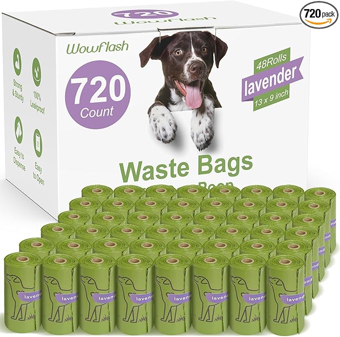 720 Count Lavender Scented 13” x 9”Dog Poop Bags Rolls, Leakproof Strong & Sturdy Waste Bags for Doggie Cat Pet