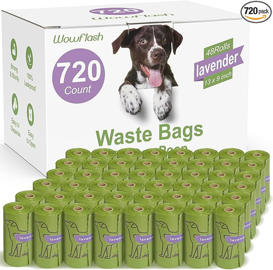 720 Count Lavender Scented 13” x 9”Dog Poop Bags Rolls, Leakproof Strong & Sturdy Waste Bags for Doggie Cat Pet