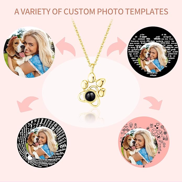 Easycosy Personalized Picture Necklace Projection Necklace with Photo Inside - Custom Photo Heart Pendant Necklace - Photo Gifts Valentines Birthday Love Memorial Gifts for Girlfriend Wife Women