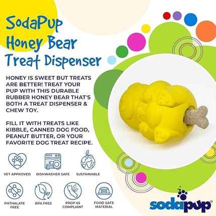 SodaPup Honey Bear – Durable Dog Treat Dispenser & Chew Toy Made in USA from Non-Toxic, Pet Safe, Food Safe Natural Rubber Material for Mental Stimulation, Problem Chewing, Calming Nerves, & More