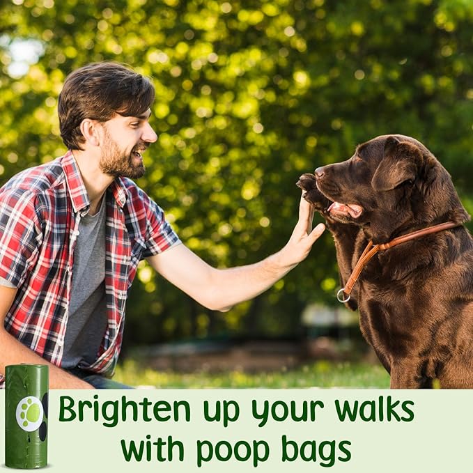 PAWLINE Dog Poop Bags Rolls - Leak-Resistant Doggy Waste Bag - Poop Bag for Dogs Compostable - Easy-Tear Rolls Unscented Green Dog Trash Bag for Poops - Extra Thick Pet Waste Roll
