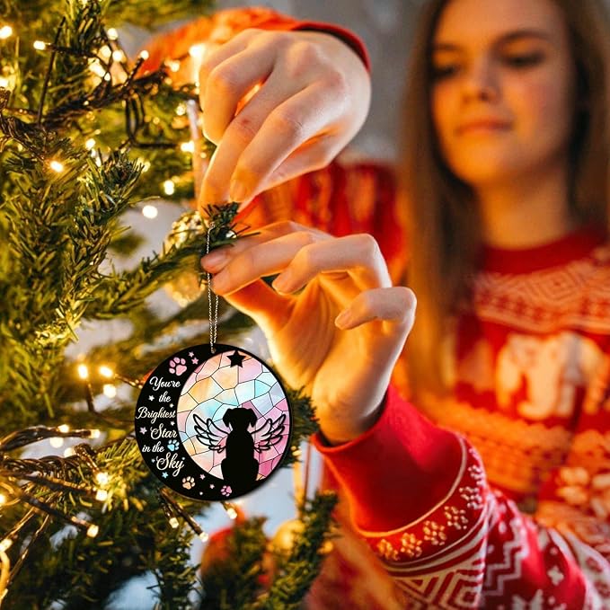 Dog Memorial Suncatcher Gifts for Pet Loss - Pet Memorial Gifts Christmas Ornament Tree Hanging Decor - Remembrance Sympathy Gift for Dog Mom Dad - 2 Layered Wooden Acrylic Ornament