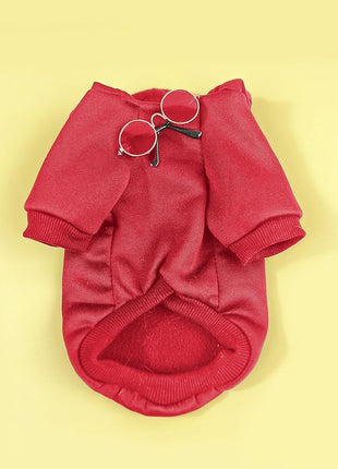 QWINEE 3Pcs Dog Hoodie Cat Apparel Dog Custume Set with Necklace and Sunglasses Pet Clothes for Puppy Small Medium Dogs Cats Red S