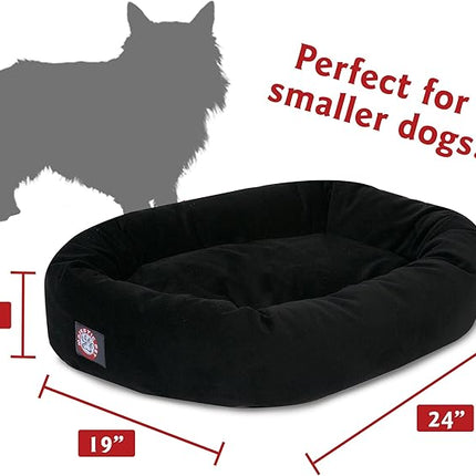 Majestic Pet 24 Inch Suede Calming Dog Bed Washable 24x19x7 (Inch) – Cozy Soft Round Donut Dog Bed with Spine Support for Dogs to Rest Their Head - Pet Bed Small – Black