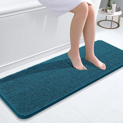OLANLY Bathroom Rugs 47x17, Extra Soft Absorbent Chenille Bath Rugs, Rubber Backing Quick Dry, Machine Washable Bath Mats for Bathroom Floor, Tub and Shower, Home Decor Accessories, Peacock Blue
