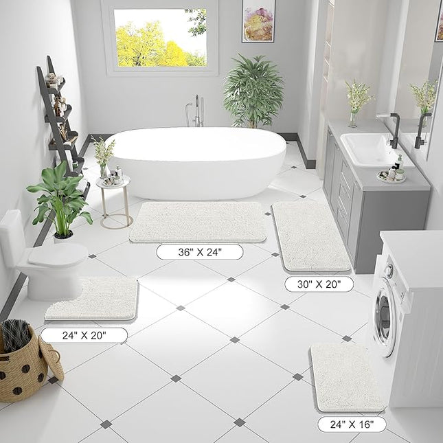 OLANLY Bathroom Rugs 59x35, Extra Soft Absorbent Chenille Bath Rugs, Rubber Backing Quick Dry, Machine Washable Bath Mats for Bathroom Floor, Tub and Shower, Home Decor Accessories, Ivory