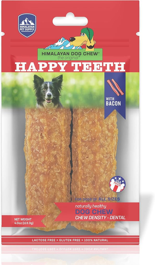 Himalayan Dog Chew Happy Teeth Yak Cheese, Soft Dog Chews, 100% Natural Soft Density Dental Treats, Gluten Free, Safe Treats for Oral Health, Lactose & Grain Free, Protein Rich, Bacon, 2 Count