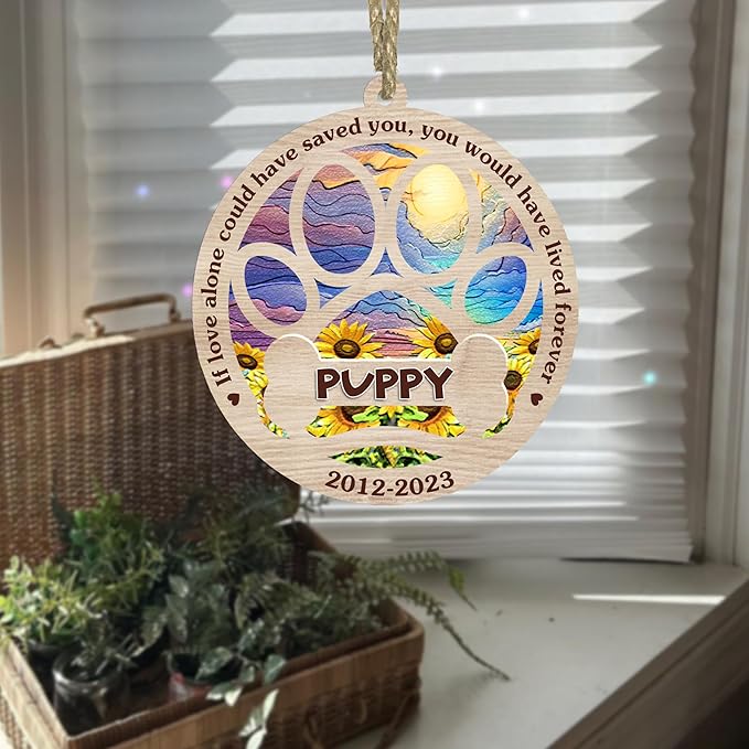BSQUIELE Personalized Suncatcher Ornaments, Memorial Gifts for Loss of Dog, Custom Dog Ornament with Name, Dog Memorial Suncatcher, Sympathy Gift for Dog Lover, Xmas Ornament, Xmas Tree Decoration V2