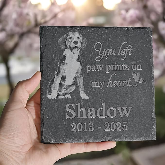 Pet Memorial Stone, Dog Memorial Stone, Dog Memorial Gifts for Loss of Dog, Pet Memorial Gifts, Loss of Pet Sympathy Gift, in Loving Memory Pet - Left Paw Prints on My Heart - Square
