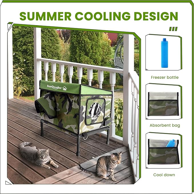 Outdoor Cat House Weatherproof, Clawsable Cat Houses with Insulation Layer, Foldable Cats Shelter, Cave Bed for Pets Up to 35lbs for Garden, Patio, or Backyard (Camouflage-M)