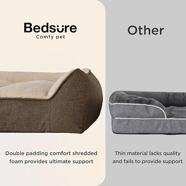 Bedsure XL Orthopedic Dog Beds Large Sized Dog - Extra Thick Supportive Dogs Couch with Waterproof Washable Cover, Extra Large Comfort Pet Bed Sofa with Soft Plush Sherpa and Nonskid Bottom, Brown