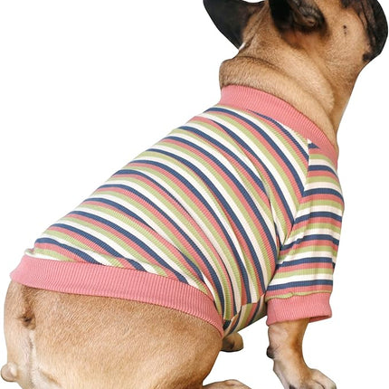 iChoue English Bulldog High Stretchy Breathable Summer Cooling T Shirts Vest Clothes for Medium Dogs Large French Frenchie Pug English Pitbull Boston Terrier Light Red Stripe - XXLarge