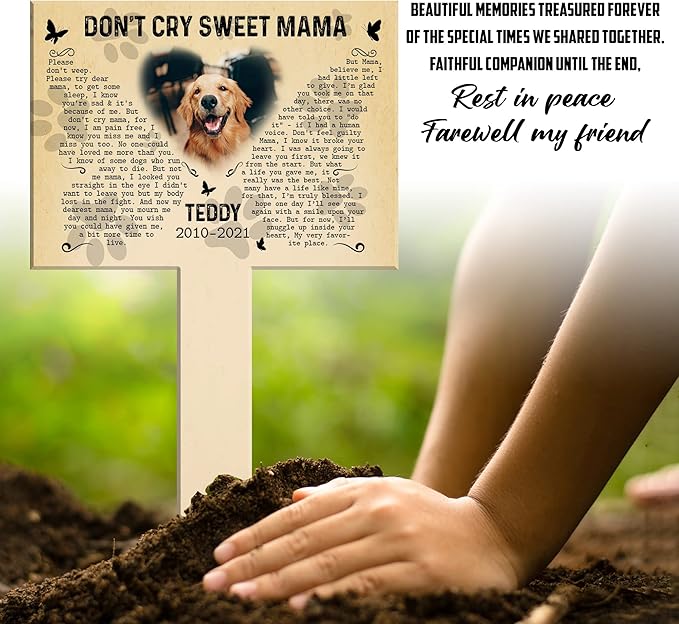 Personalized Pet Memorial Garden Stake Animal Cross Stake Pet Cemetery Memorial Gifts for Friends Christmas Remembrance Gifts Custom Plaque for Someone Who Lost Grief Funeral Loss