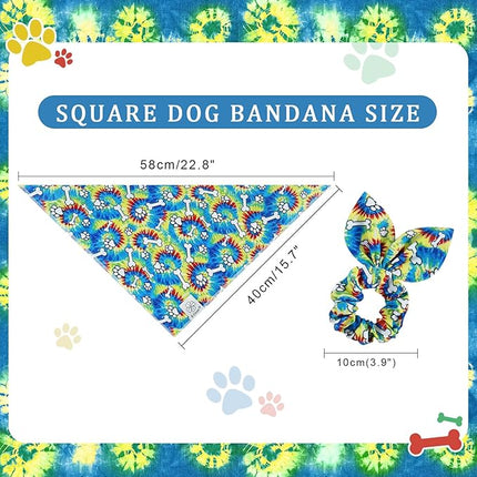 E-Clover Rainbow Dog Bandanas & Matching Scrunchie Set Girl Cute Pride Dog Scarf Bibs Pet Bandana with Bow Tie for Small Dogs Puppy Owner Mom Spring