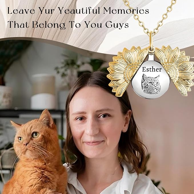 Personalized Pet Portrait Necklace Customized Pet Memorial Necklaces Dog Necklace for Women Custom Pets Necklaces Dog Memorial Jewelry for Cat Mom Dogs Dad (Gold-Silver)