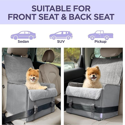 Lesure Dog Car Seat for Small Dogs, Foldable Pet Car Seat with Clip-On Safety Leash, Waterproof Puppy Booster Car Seat for Small Pets Under 25lbs, Portable Doggie Carseat Travel Carrier Bed, Grey