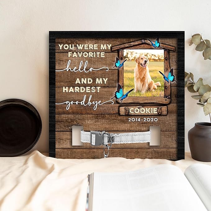Nazenti Personalized Dog Memorial Picture Frame, Pet Loss Gift, Custom Sympathy Gifts for Loss of Dog, Pet Memorial Frame with Collar Holder, Dogs Sign Bereavement Gifts, Cat Condolences Gift