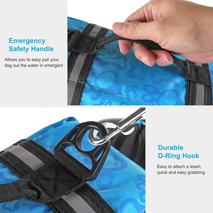 HAOCOO Dog Life Jacket Vest Saver Safety Swimsuit Preserver with Reflective Stripes/Adjustable Belt Dogs?Blue Bone,S