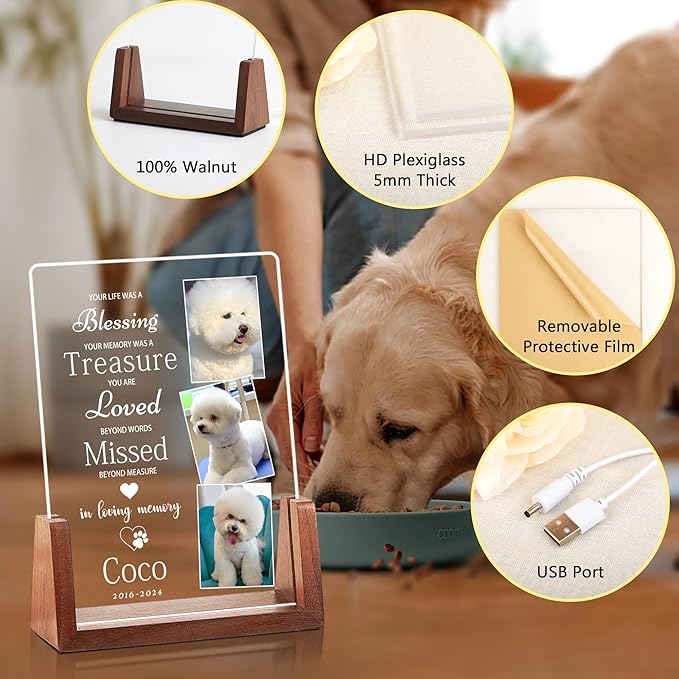 Customized Dog Memorial Gifts for Loss of Dog, Pet Memorial Gifts for Dogs, in Memory of Dog,Pet Sympathy Gifts for Dogs, Pet Memorial Gifts Cat, Dog Memorial Acrylic Night Light, Pet Loss Gifts