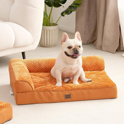EHEYCIGA Memory Foam Dog Bed Medium Sized Dogs, Waterproof Dog Bed Orthopedic with Washable Removable Cover, Non-Slip Pet Bed Couch for Crate, 30x20x6 Inches, Pumpkin