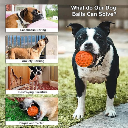 Squeaky Dog Balls, Indestructible Dog Toys for Aggressive Chewers Large/Medium Breed, Natural Rubber Interactive Chew Toys for Teeth Clean, Relieves Anxiety (Orange)