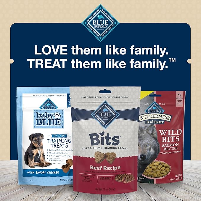 Blue Buffalo Bits Soft Dog Treats for Training, Made With Natural Ingredients & Enhanced with DHA, Beef Recipe, 4-oz Bag