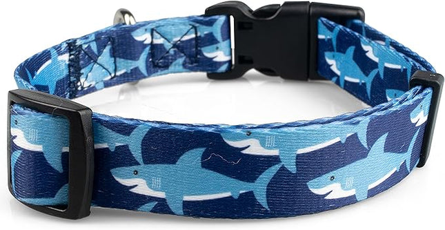 Limeloot Sharks Dog Collar, Summer Themed Dog Collar for Male and Female Dogs, Large