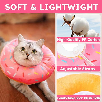 Cat Cone Collar Soft, Cat Recovery Collar for Wound Healing Cute Donut Adjustable Kittens Cones to Stop Licking Comfortable Lightweight Neck Elizabethan Collars for Cats Kittens After Surgery