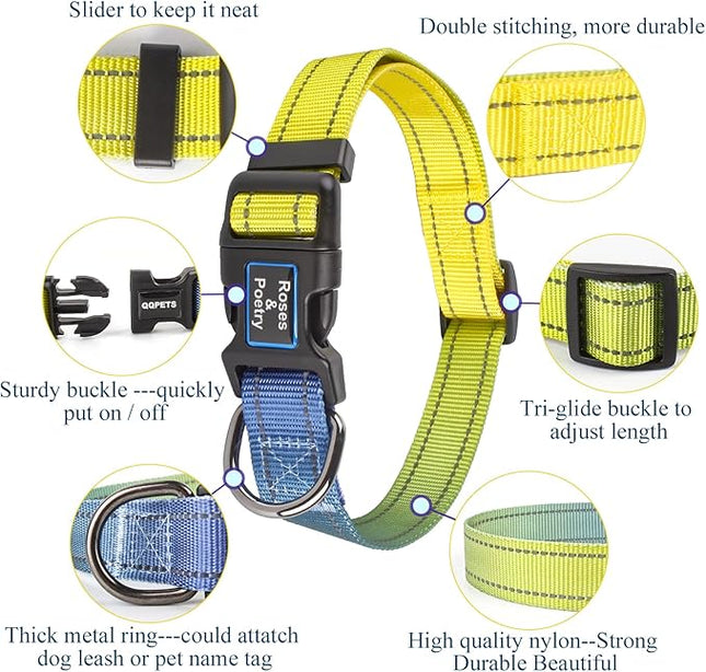 Roses&Poetry Small Dog Collar with Gradient Amber, Yellow Reflective Dog Collar Adjustable Small Pet Collars for Small Medium Large Dogs (Amber-S)