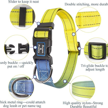 Roses&Poetry Reflective Dog Collar and Leash Set with Gradient Amber, Adjustable Durable Puppy Collars Leash for Extra Small Dogs (Amber-S)