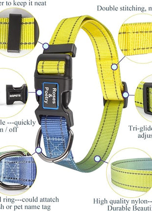 Roses&Poetry Dog Collar for Large Dogs with Gradient Amber, Yellow Reflective Dog Collar Adjustable Large Pet Collars for Small Medium Large Dogs (Amber-L)