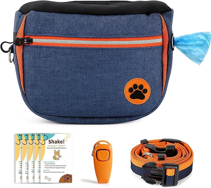 Dog Treat Pouch for Training – Removable Liners, Large Opening Capacity Treat Bag with Clicker, Obedience Cards, Waist Strap Clip Treat Fanny Pack for Dog Training and Walking