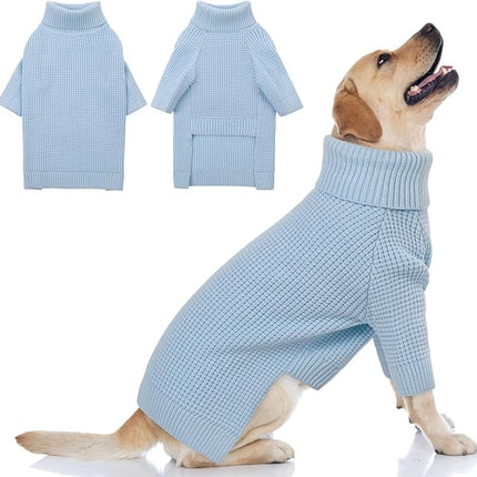 Queenmore Dog Sweater for Large Breeds, Dog Christmas Sweater,Turtleneck Knitted Pullover Xmas Pet Clothes Sweatshirt, Long Sleeve Warm Cat Sweaters, XL Dog Sweatershirt, Blue XL