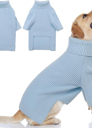Queenmore XXL Dog Sweater, Dog Sweaters for Large Breeds, Turtleneck Pet Sweaters, Cold Weather Doggie Sweatshirt, Extra Large Pet Sweaters, Blue 2XL