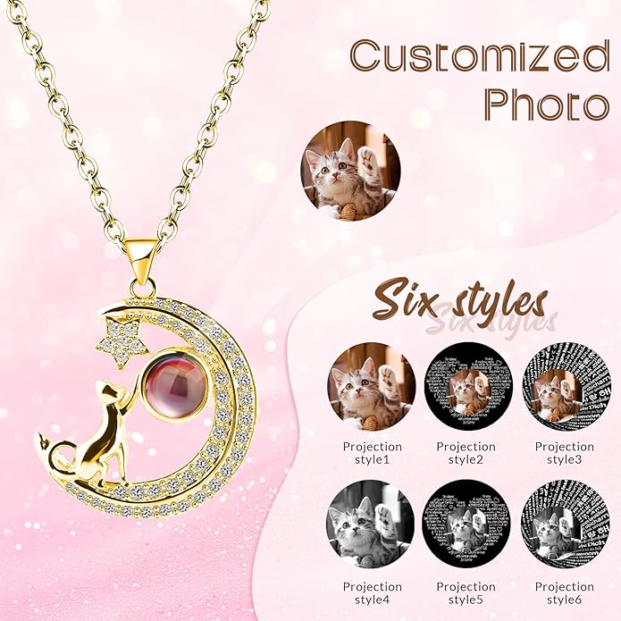 Personalized Picture Necklace with picture inside Custom Projection Necklace Cat/Dog Paw Print Pet Memorial Necklaces for Pet Lovers, Photo Gifts for Anniversary Dog Lovers