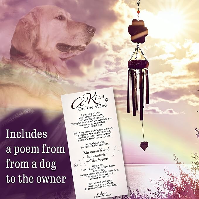 Pet Memorial Wind Chimes - 19" Rainbow Bridge Pet Memorial Gifts, Thoughtful Loss of Cat or Dog Gifts, Wind Chime with Poem and Red Collar, Durable Metal Outdoor Chimes Pet Sympathy Gift