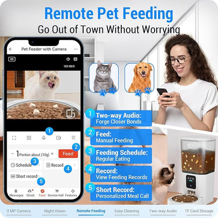 Automatic Cat Feeder with 2K Camera: 5G WiFi Automatic Dog Feeder with Night Vision,Cat Food Dispenser with 7L Large Food Storage Container for Multiple Pet,Detachable for Easy Clean -29 Cup