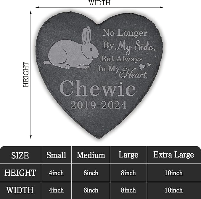 Pet Memorial Stone Rabbit - Rabbit Headstone - Rabbit Memorial Stone - Rabbit Memorial Gifts - Loss of a Rabbit - Rabbit Loss Gifts (Heart-Shaped)