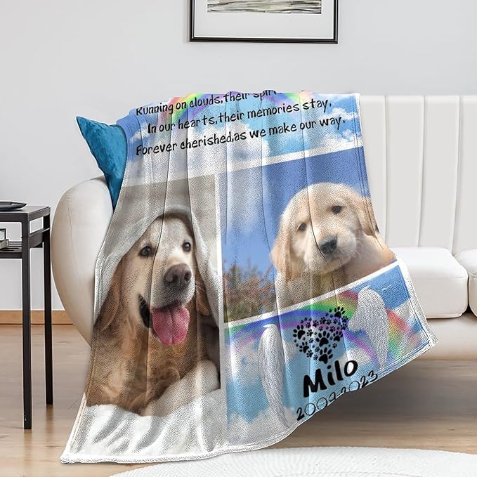 Custom Dog Memorial Gifts for Loss of Dog Cat, Personalized Dog Memorial Blanket with Photos, Pet Memorial Gifts, Pet Loss Gifts, Pet Memorial Throw Blanket, Gifts for Dog Cat Lovers Dog Mom Dog Dad
