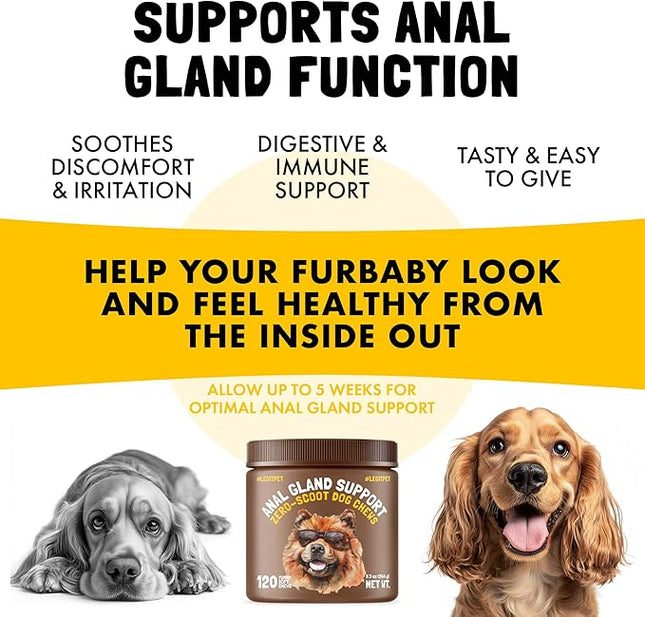 LEGITPET Anal Gland Relief Chews for Dogs Fiber & Digestive Support Supplement Soft Treats for Healthy Bowel & Gland Function Helps Reduce Scooting Promotes Dog Health & Comfort 120 pcs