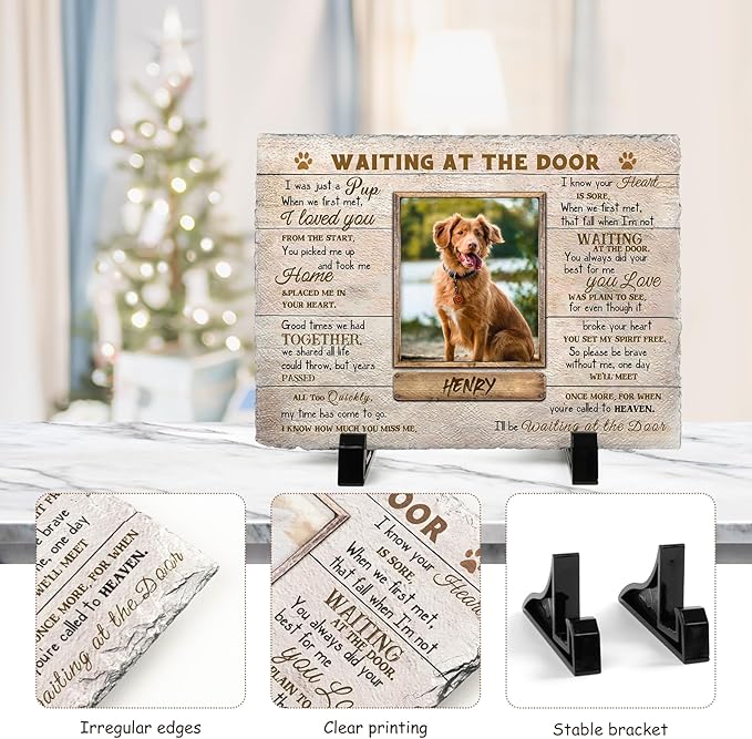 Dog Memorial Gifts for Loss of Dog or Cat, Personalized Dog Memorial Stone with Photo Name for Remembrance Cat Passing Gift for Pet Lovers (5.9INCH* 7.9INCH, style3)